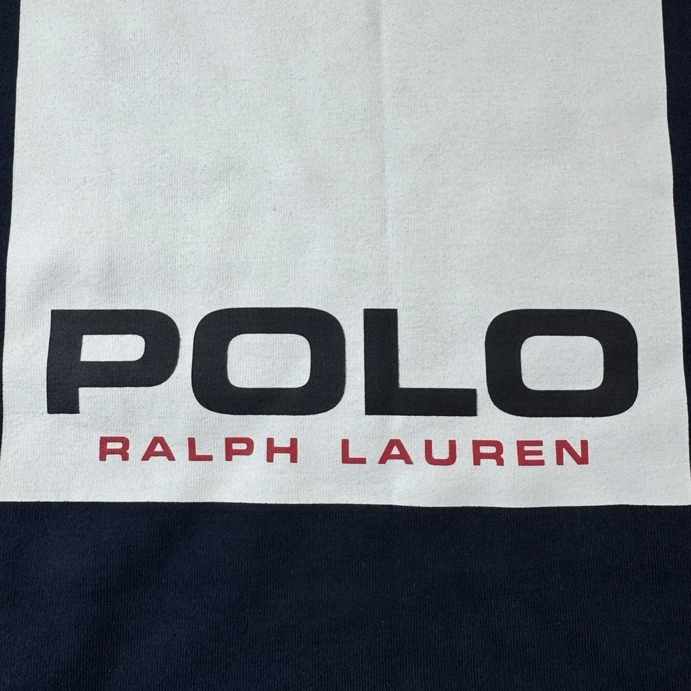 Polo Ralph Lauren Blue White Graphic Cotton Blend Spellout Crewneck Sweater SZ M